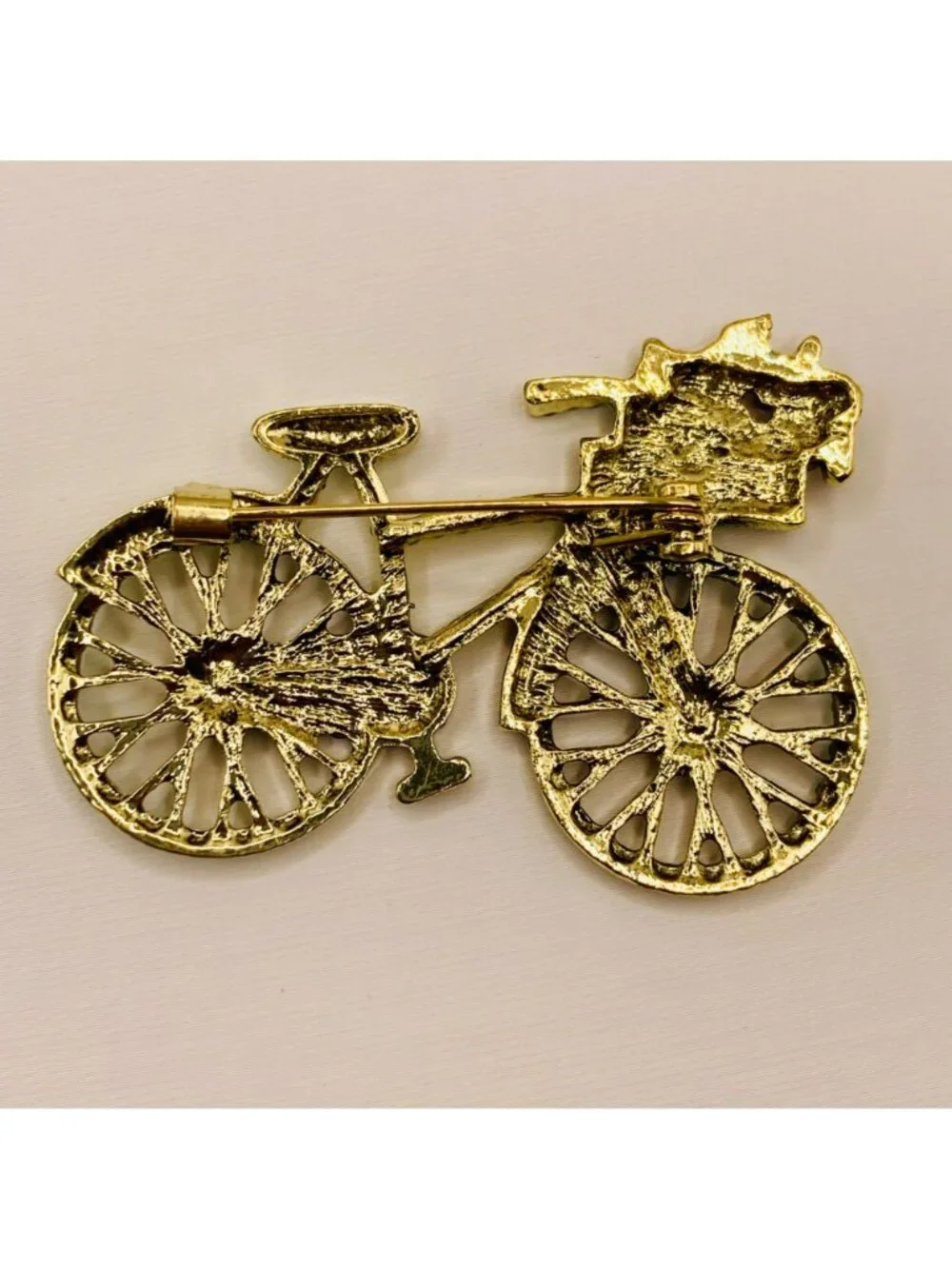 Bicycle Brooch Colorful Rhinestones & Gold-Tone Finish -32B - Picture 4 of 5